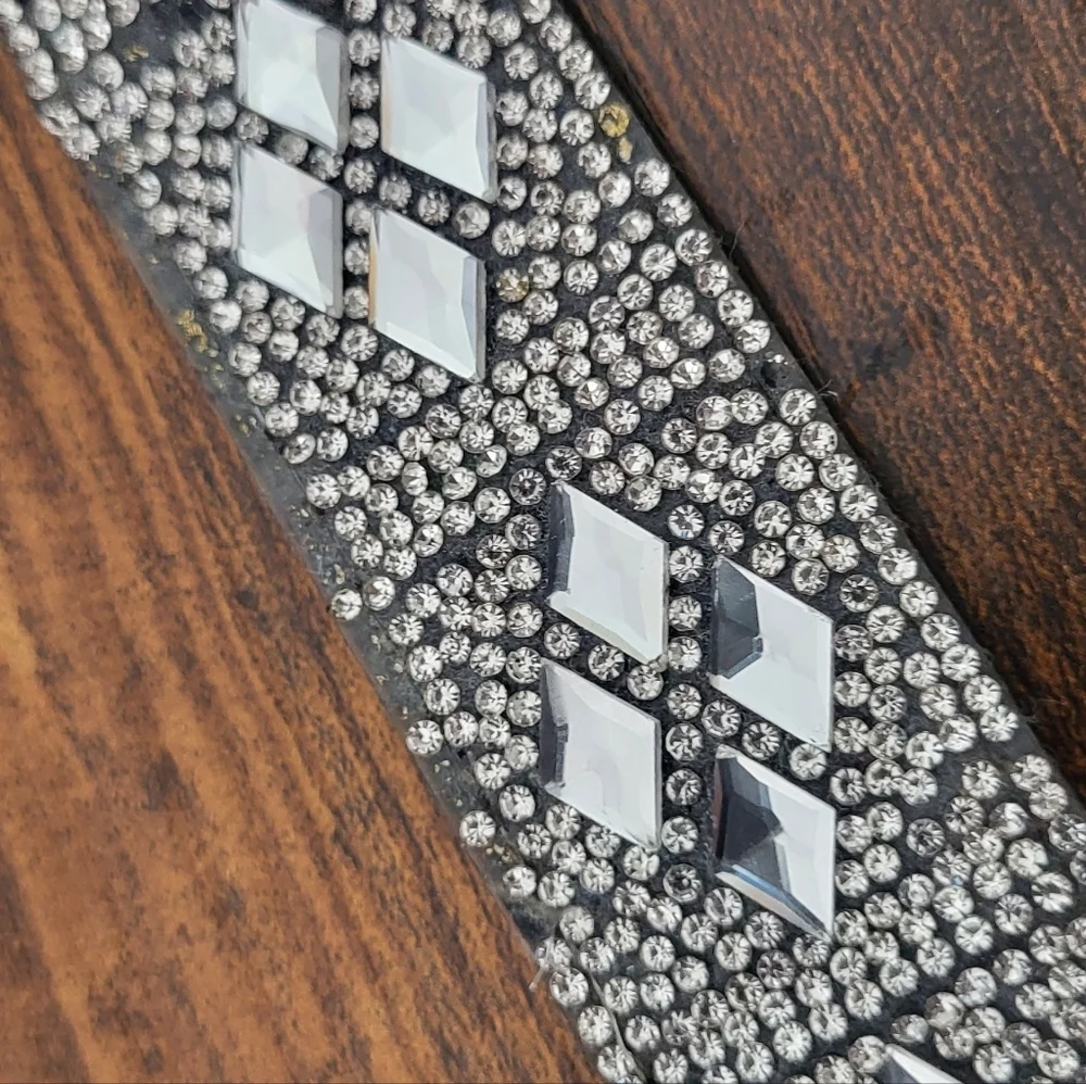Crystal Mirrored Embellished Black Leather Rodeo Western Belt